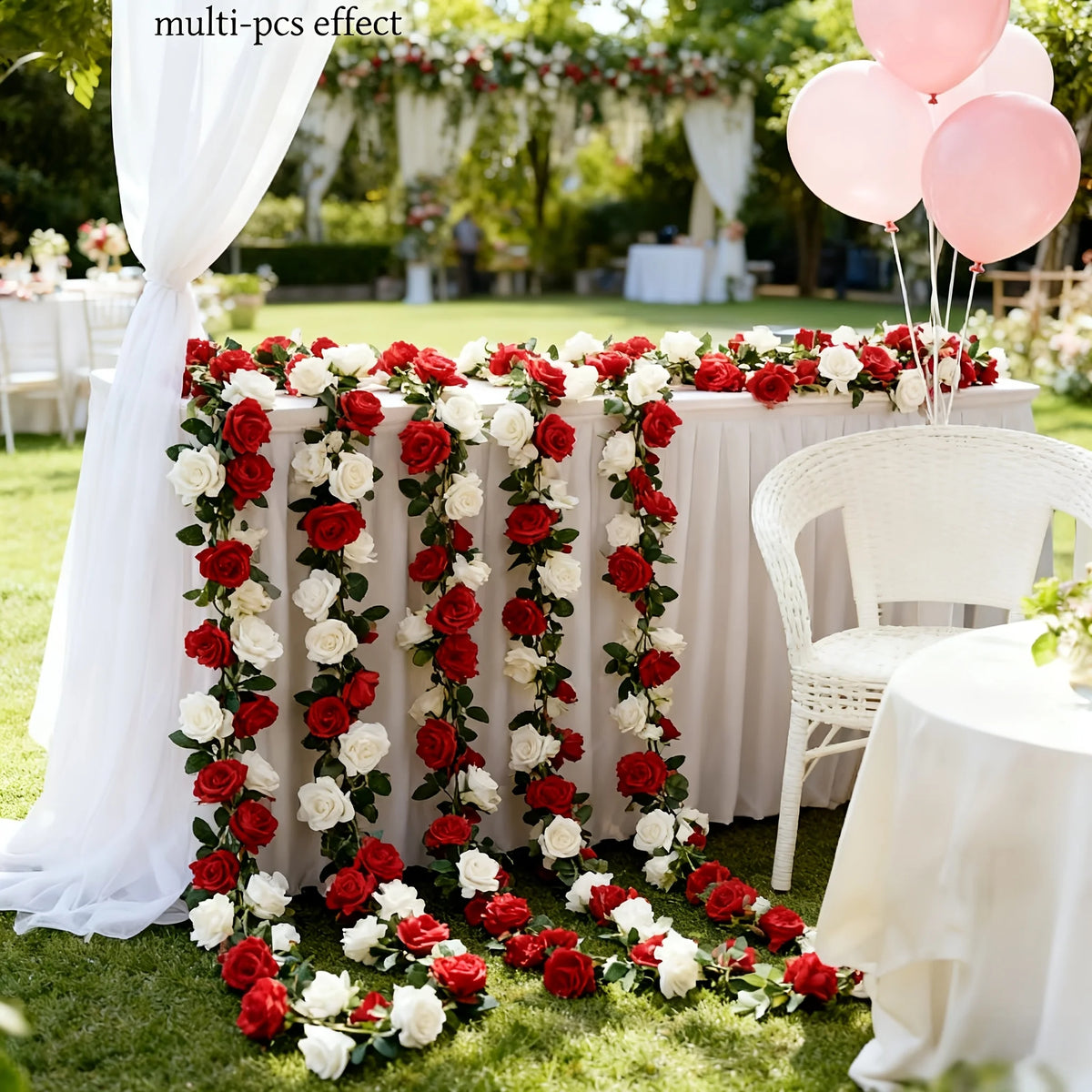 guirlande florale artificielle rouge blanche mariage anniversaire extérieur classique polyestère 240cm