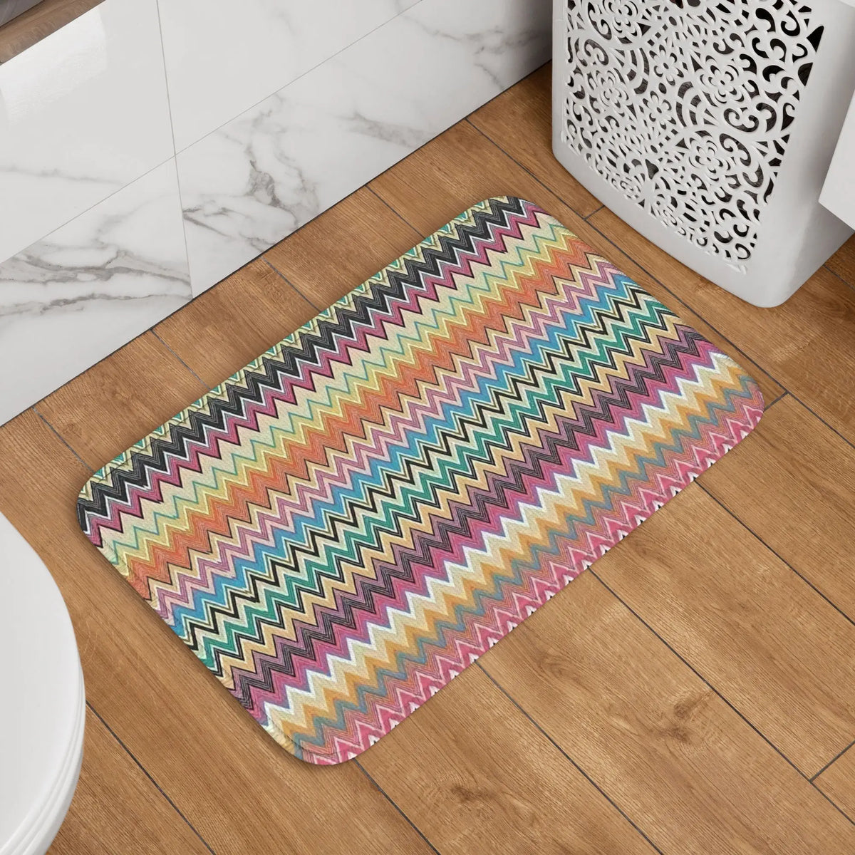 tapis moderne multicolore zigzag antidérapant polyester extérieur intérieur bain chambre