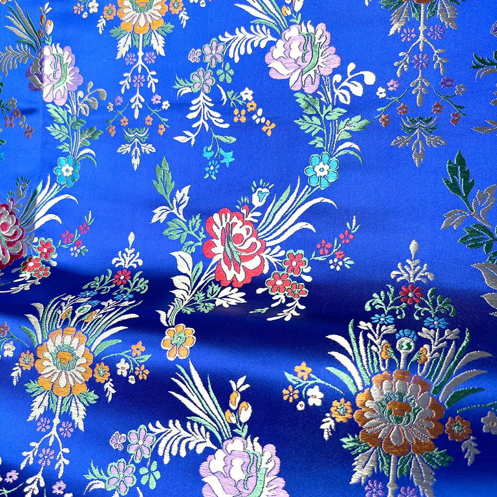 tissu brodé floral polyester opaque noir rose bleu violet traditionnel rapide respirant abrasion 75cm