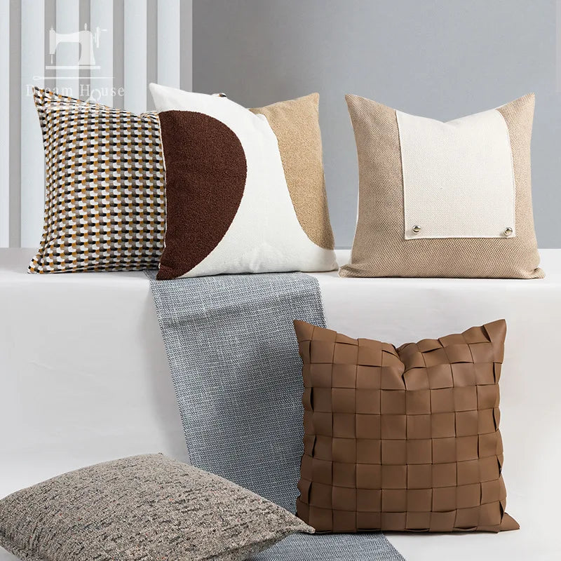 housse coussin tissé géométrique noir blanc marron contemporain décoratif voiture maison salon
