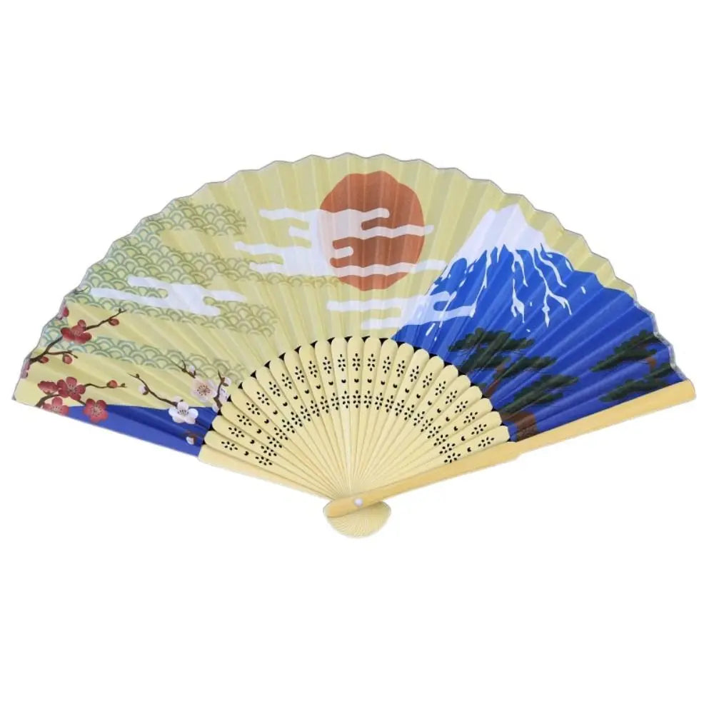 éventails pliants traditionnels japonais paysages fleurs calligraphie bleu beige rouge