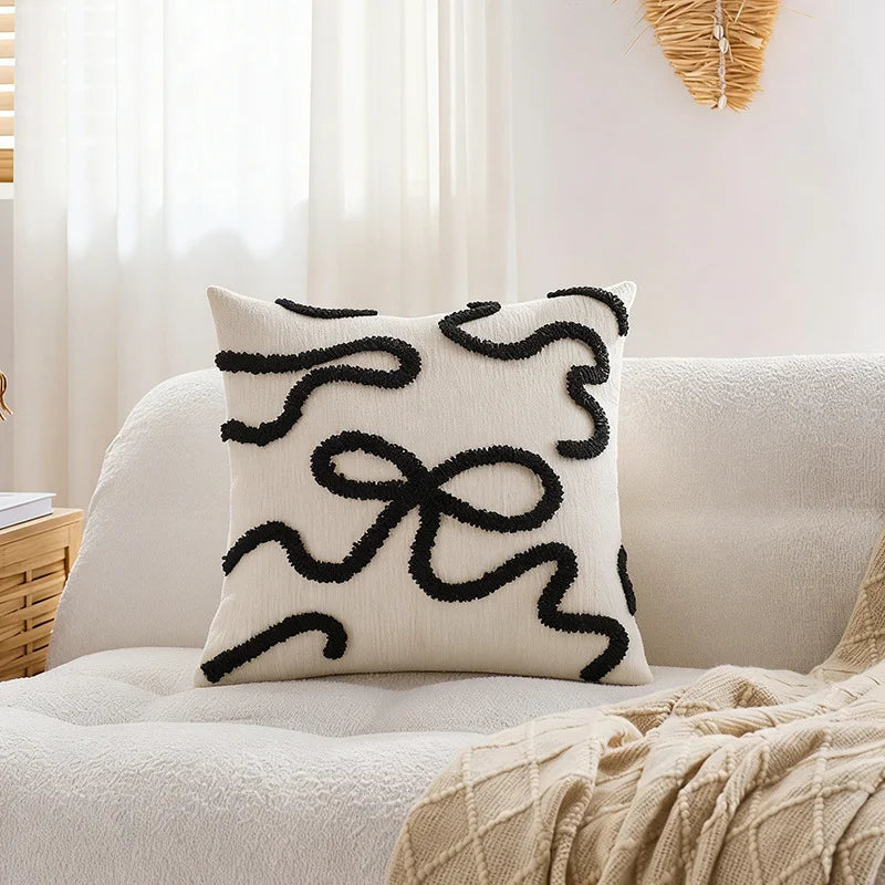 housse coussin géométrique noir blanc modernes 45x45cm amovibles lavables adultes casa bohème