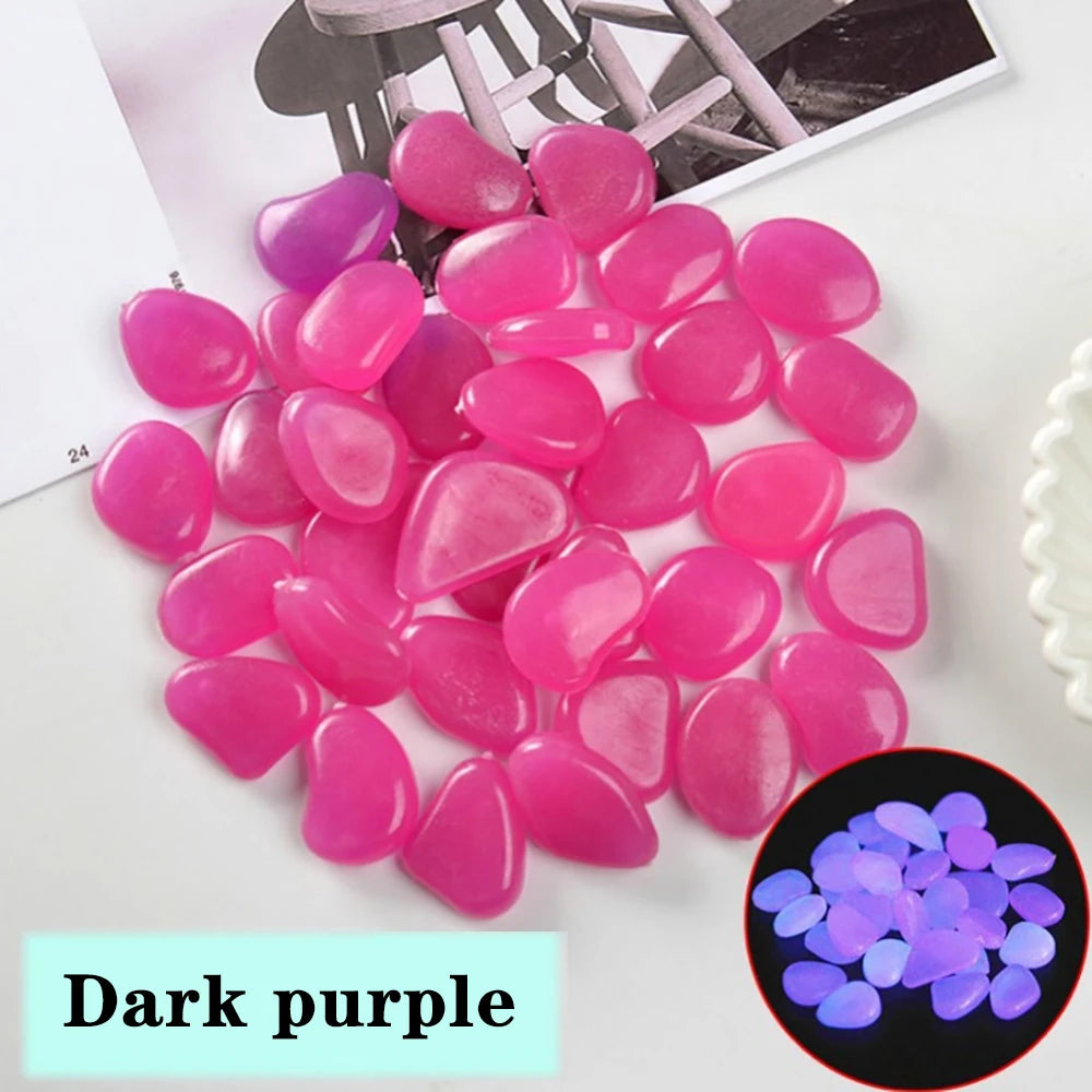 pierres fluorescentes bleu vert jaune rose modernes lisses jardin patio décor lumineux