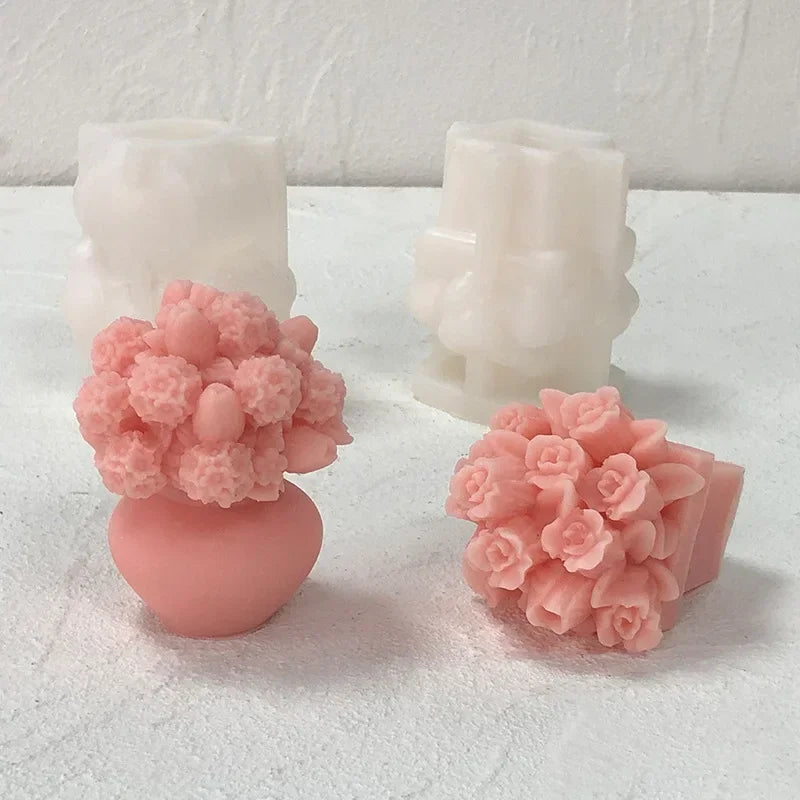 moule silicone bougie fleur rose bouquet artisanal décoration bricolage savon plâtre résine