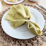 serviettes table carrées franges bleu marine rose clair gris blanc vert pastel moderne rustique