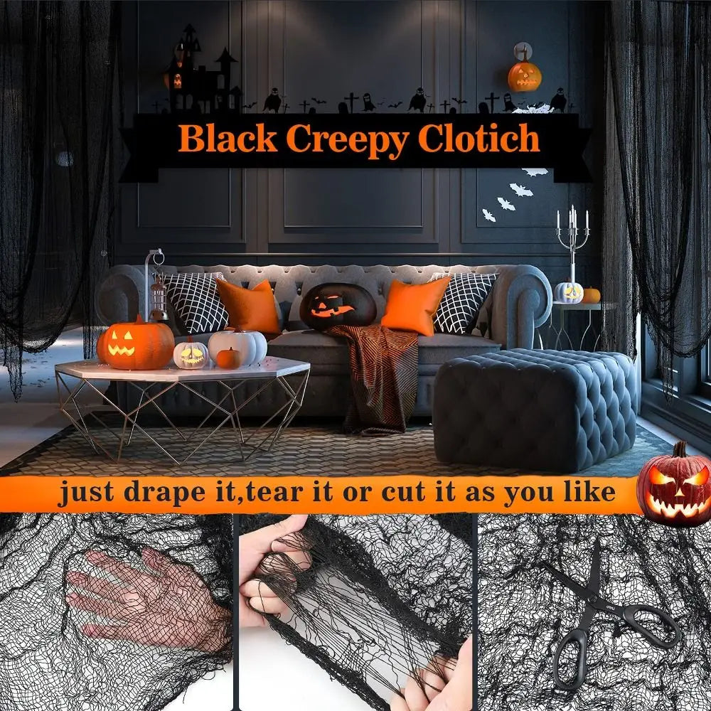 décoration halloween toile noire effrayante tissu filet opaque suspension intérieure