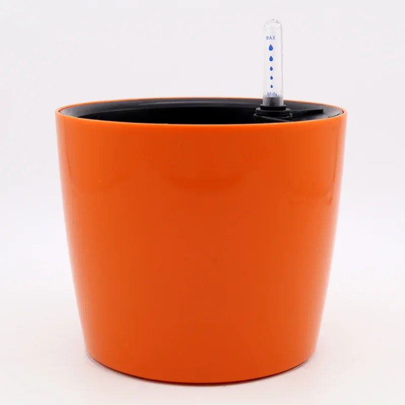 Pot plante auto arrosant moderne blanc indicateur niveau eau fleur verte rond