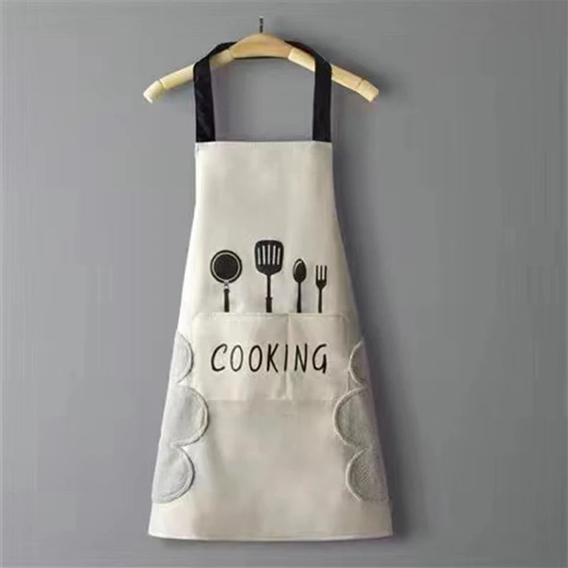 tablier cuisine noir gris cuillères dorées cooking poches moderne pratique imperméable résistant