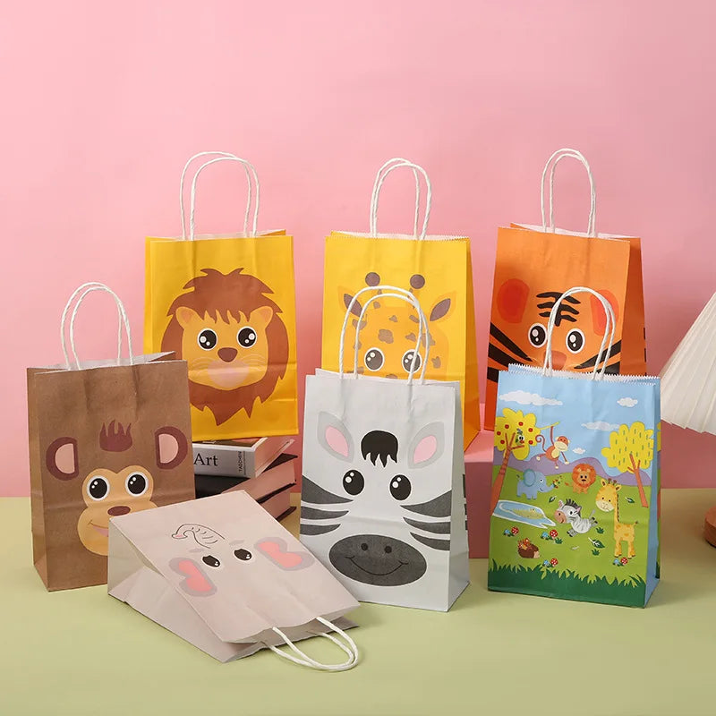 sacs papier animaux cartoon poignées blancs tigre zèbre girafe elephant enfants fêtes anniversaires