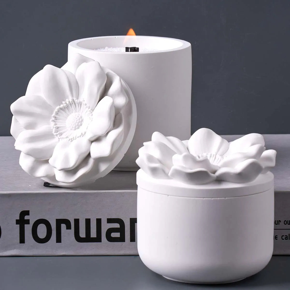 bougies parfumées couvercle floral silicone moderne élégante douceur intérieur blanc fleur sculptée relief