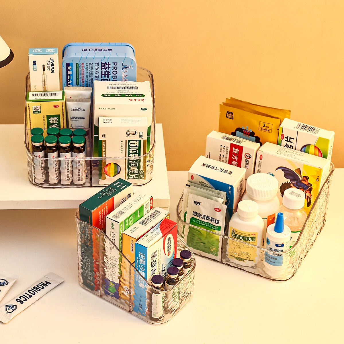 boîtes rangement médicaments transparentes imprimées cosmétiques réutilisables divers couleurs pratiques