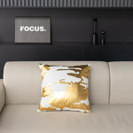 coussins décoratifs contemporains blanc doré motif abstrait non toxique respectueux environnement polyester opacité fixés