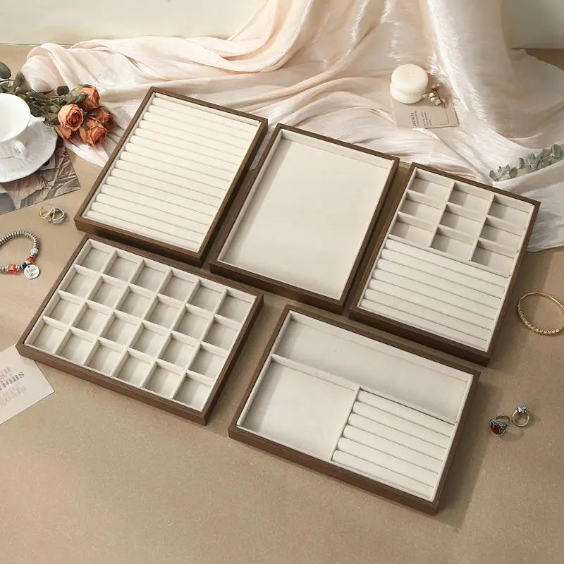 boîtes bijoux bois marron velours beige moderne grande capacité rangement exposant minimaliste