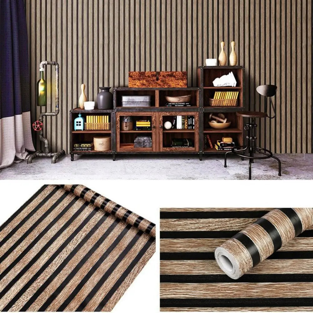 papier peint auto adhésif moderne rayures horizontales beige noir 45cm 10mètres résistant humidité