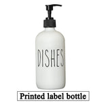distributeur savon liquide cuisine pompe bois bouteille blanche noire vaisselle mains pot verre