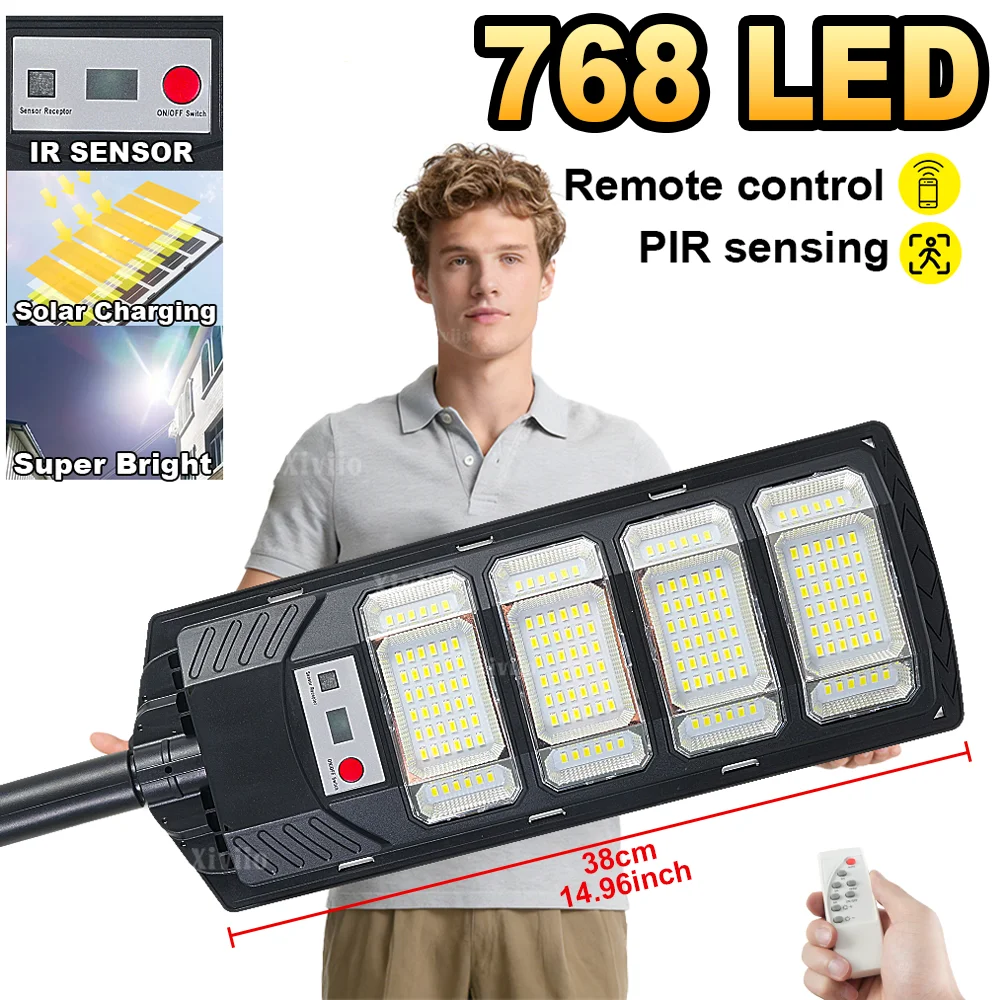 lampe solaire led moderne noire ip67 320 largeur éclairage détecteur mouvement contrôleur distant