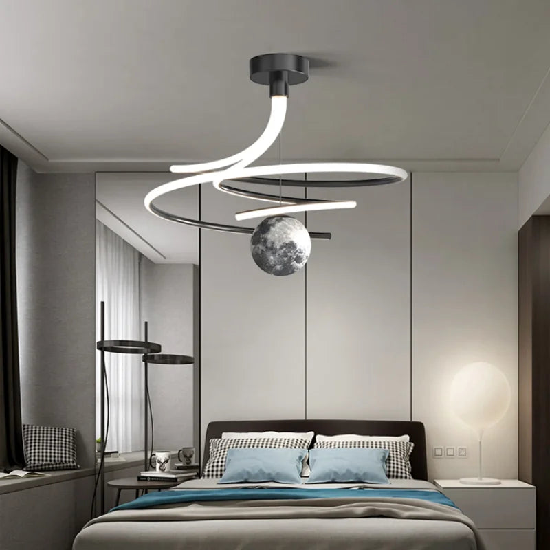 suspension lumineuse moderne minimaliste spirale sphère texturée noir blanc led chambre salon
