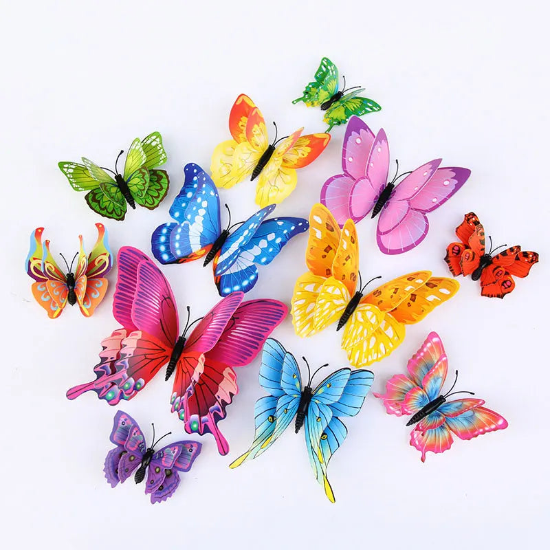 papillons 3d stickers adhésifs colorés rose bleu vert blanc enfants décoration murale brillante chambre
