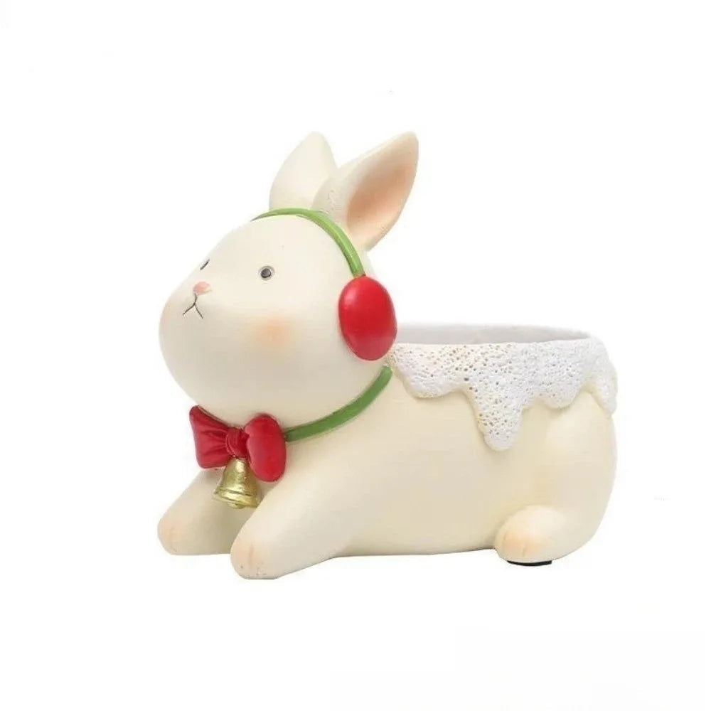 cache pot résine forme chien tortue lapin décoration table plantes animaux vert marron gris