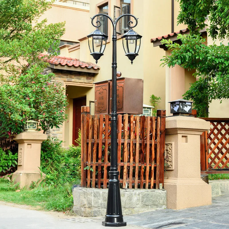 lamppost solaire imperméable bronze noir verre opalescent vintage led extérieur