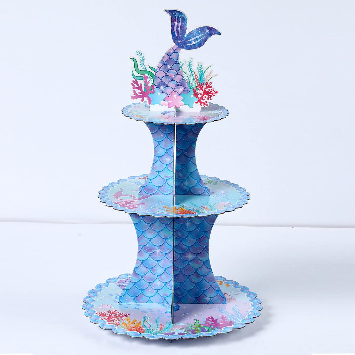 supports gâteaux sirène thème océan couleurs violette bleu verte rose figurines poissons coraux