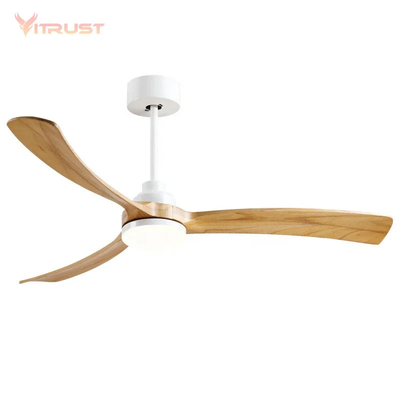 ventilateur bois led blanc noir moderne télécommande trois couleurs lames verre transparent