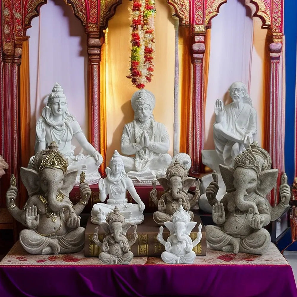 statues religieuses détaillées dorures blanc classique opalescent ornements hindouisme feng shui décoration maison