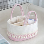 panier tressé rangement couches lingettes bébé rustique gris blanc beige
