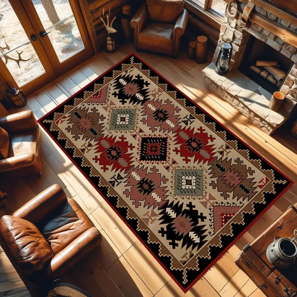 tapis géométrique ethnique moderne polypropylène polyester velours motifs colorés salon chambre extérieur