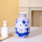 vase céramique motif floral bleu blanc décoration maison fleurs artificielles peonies rose violet