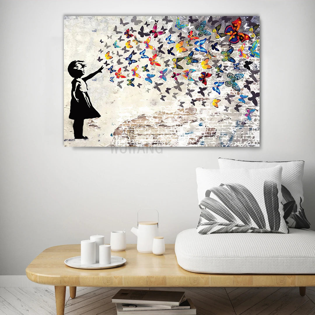 tableau abstrait enfant papillons colorés moderne sans cadre chambre salon chambre enfant