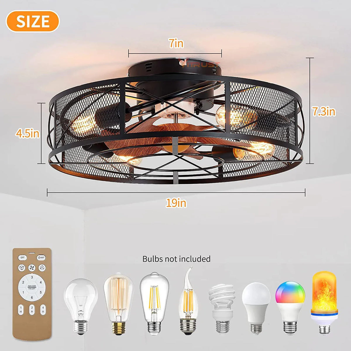 ventilateur lampe led noir industriel moderne télécommande lames structure métallique