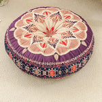 coussin rond boho chic motifs floraux géométriques antidérapant polyester blanc bleu