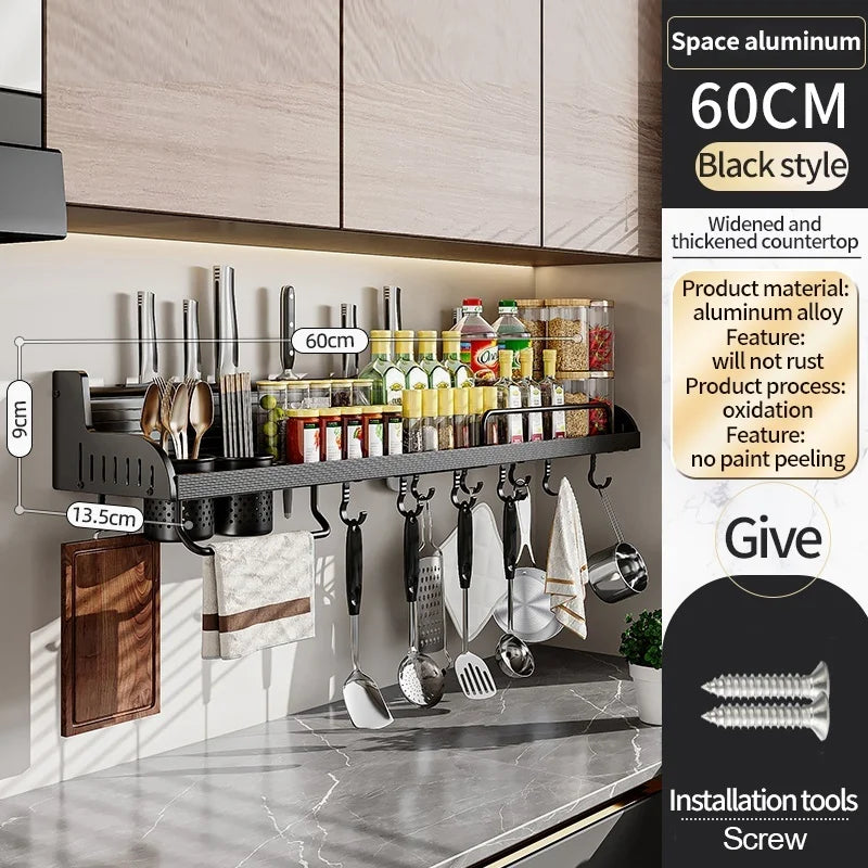 étagère cuisine multifonctionnelle argentée adhésive moderne couteaux cuillères bouteilles serviettes