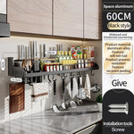 étagère cuisine multifonctionnelle argentée adhésive moderne couteaux cuillères bouteilles serviettes