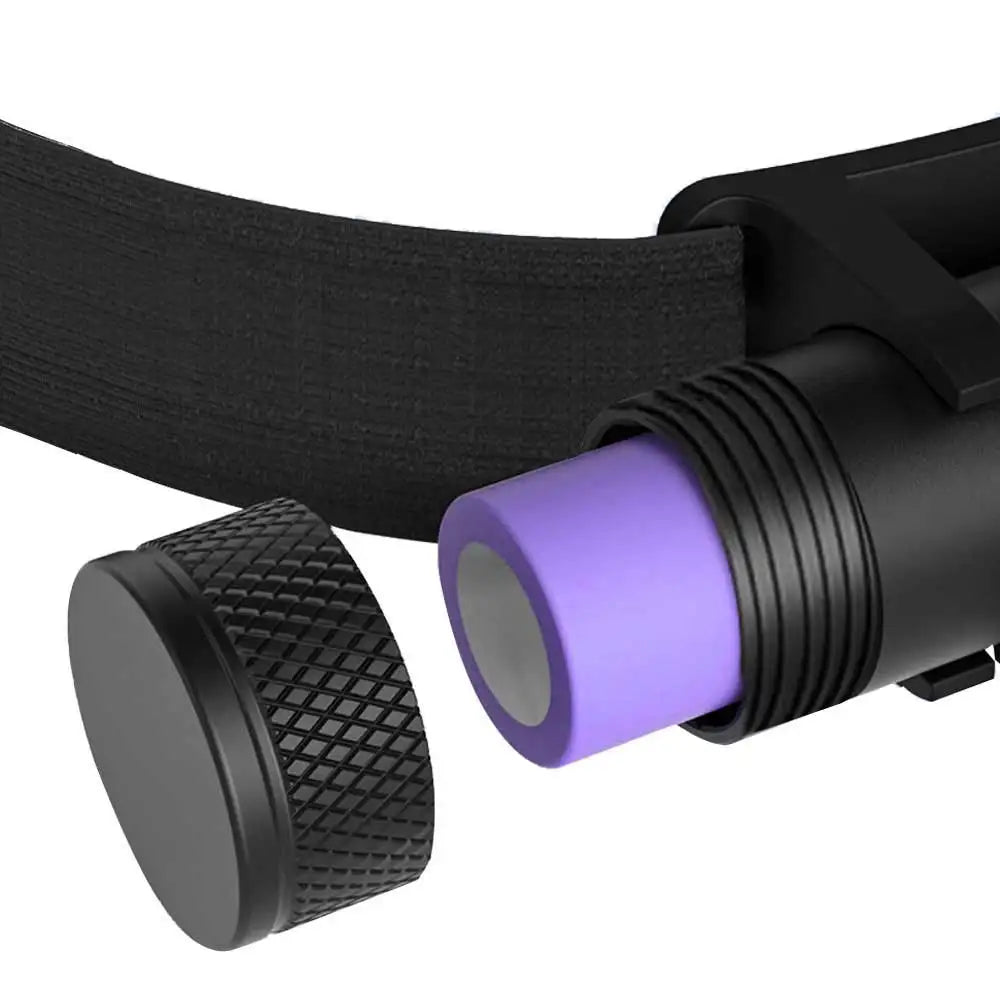 lampe frontale uv rechargeable led 18650 batterie type camping chasse