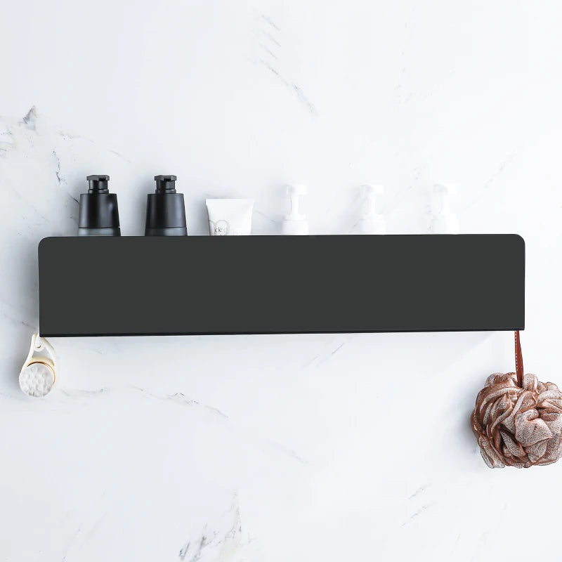 étagère murale moderne noire vis fixée salle bain aluminium laqué 30cm 40cm 50cm