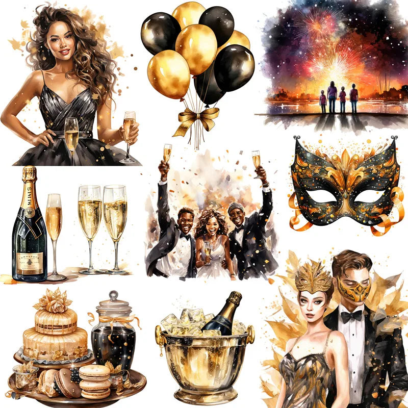 décoration festive ornement gâteau champagne bougie horloge bouquet fleurs noël carnaval masque