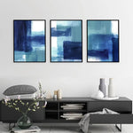 toile d'art abstraite contemporaine bleu gris blanche peinture aquarelle minimaliste sans cadre