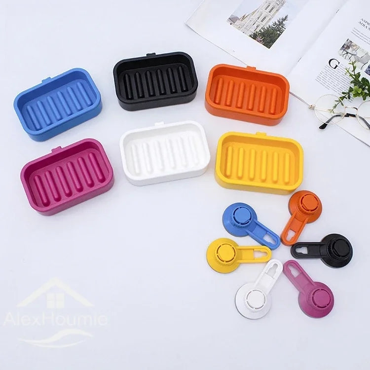 porte savon moderne plastique noir système succion salle bain