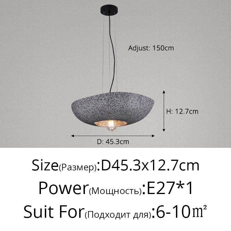 Suspension lumineuse moderne noir gris grains ciment opacité câble suspendu salon chambre