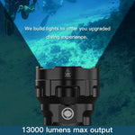 lampe poche plongée sous marine led 30w noir texturé rainures lumière intense 200 500mètres