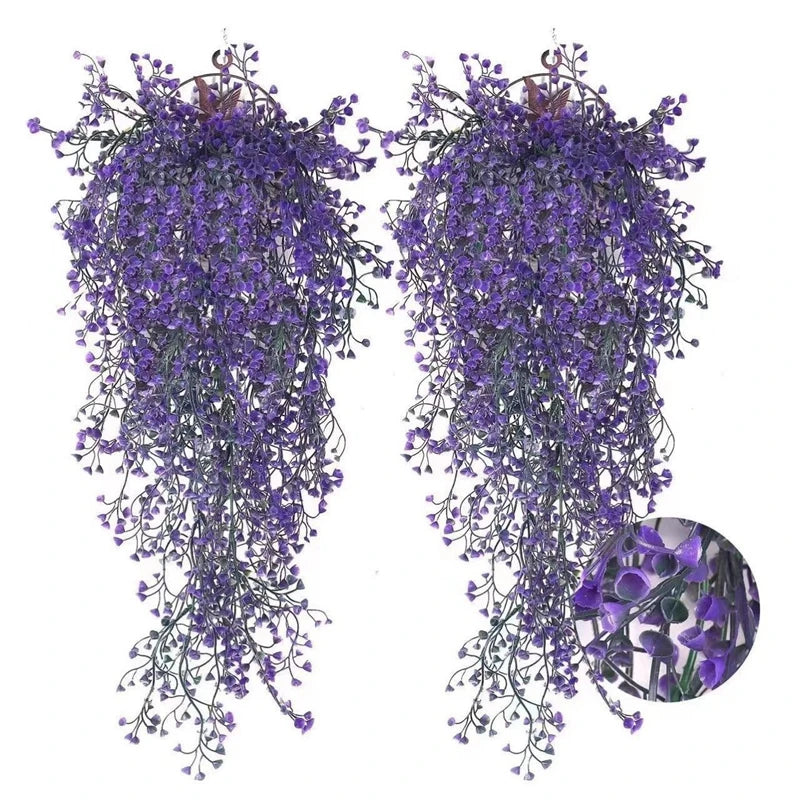 guirlande artificielle vigne verte décoration extérieure mariage petite fleurs blanches violettes naturelle suspendue 80cm