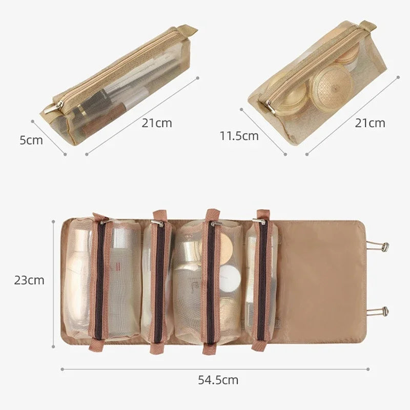 Sac cosmétiques multi usages pliable rose clair moderne poignée dorée fermeture glissière