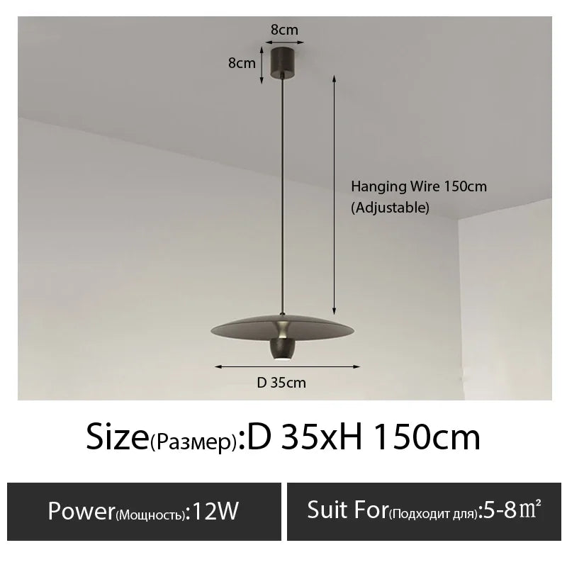 luminaire suspendu moderne minimaliste noir blanc abat jour disque élément décoratif câble fixation flux