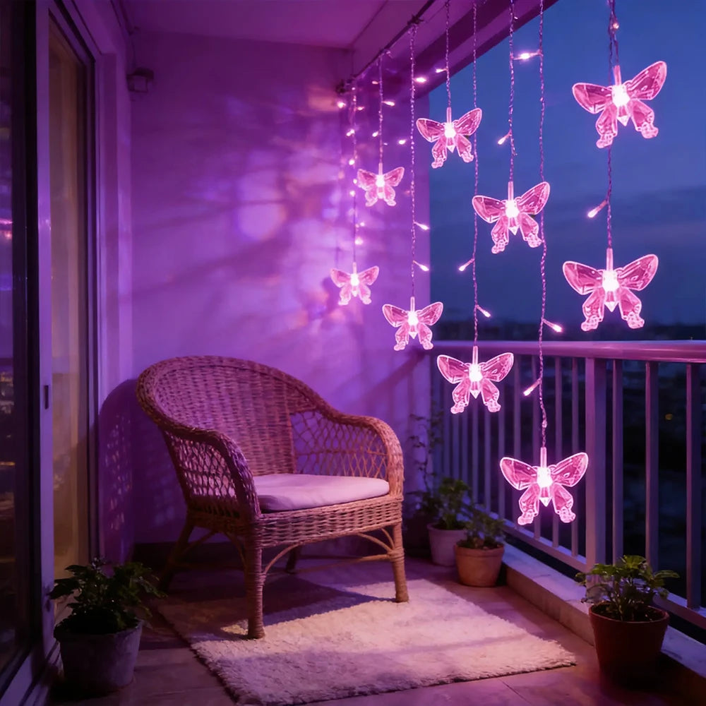 guirlande lumineuse papillons rose bleu vert moderne décoration intérieure st valentin led télécommande modes