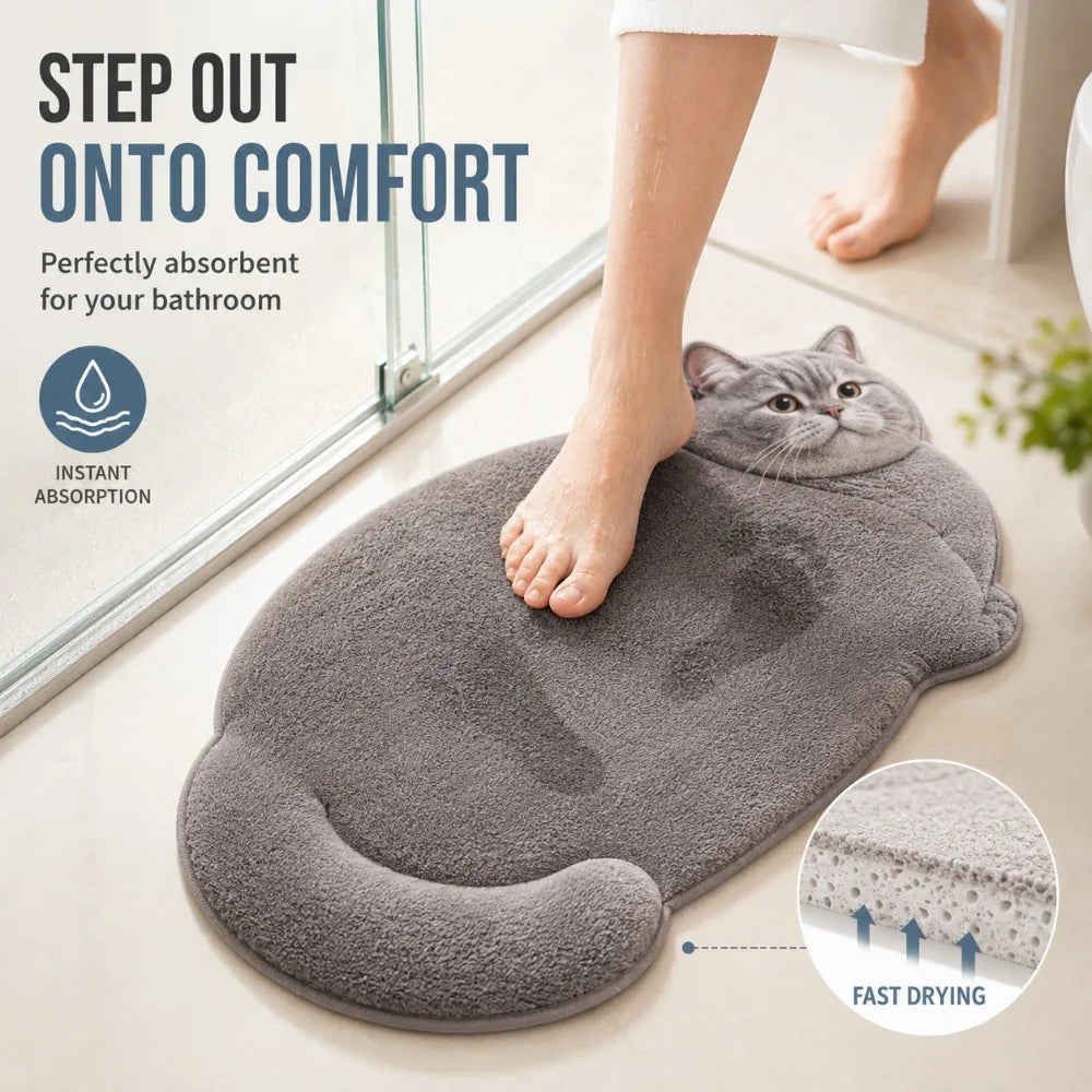 tapis bain gris imprimé chat doux contemporain antidérapant séchage rapide absorbant respectueux environnement 40x60cm