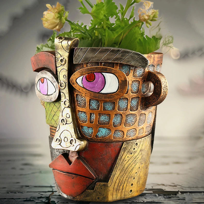 Cache-pot visage résine blanc