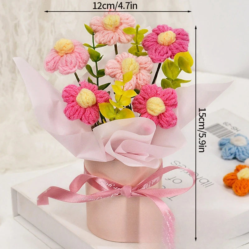 Bouquet fleurs artificielles crochetées orange bleu rose violet blanc moderne