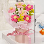 Bouquet fleurs artificielles crochetées orange bleu rose violet blanc moderne